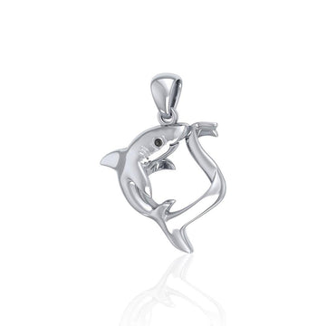Big Eye Thresher Shark Sterling Silver With Gemstones Pendant TPD5064 - Jewelry